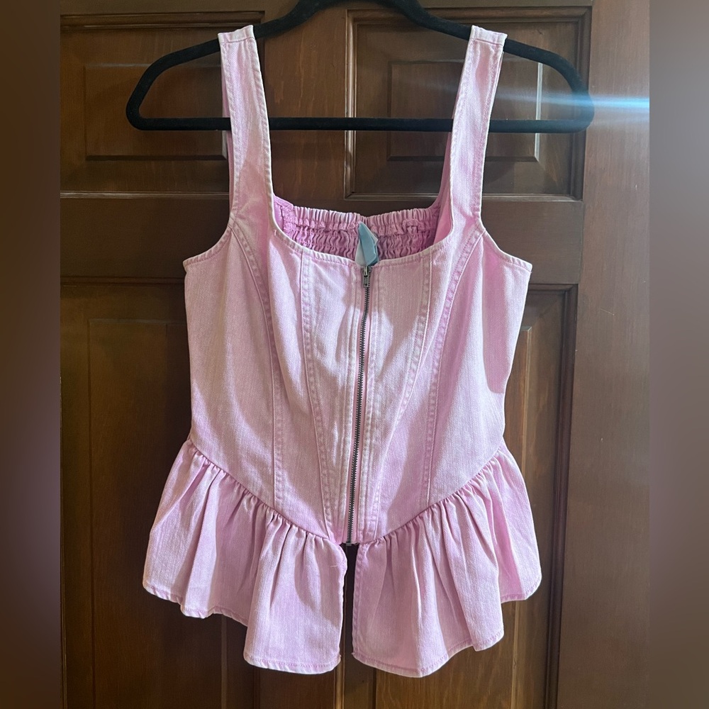 Pink denim peplum top S